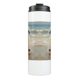 Termo Pug feliz en el personalizable de la playa