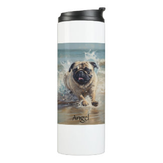 Termo Pug feliz en el personalizable de la playa