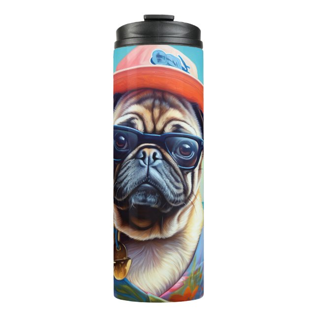 Termo Pug on Beach, regalo de verano para el amante del  (Anverso)
