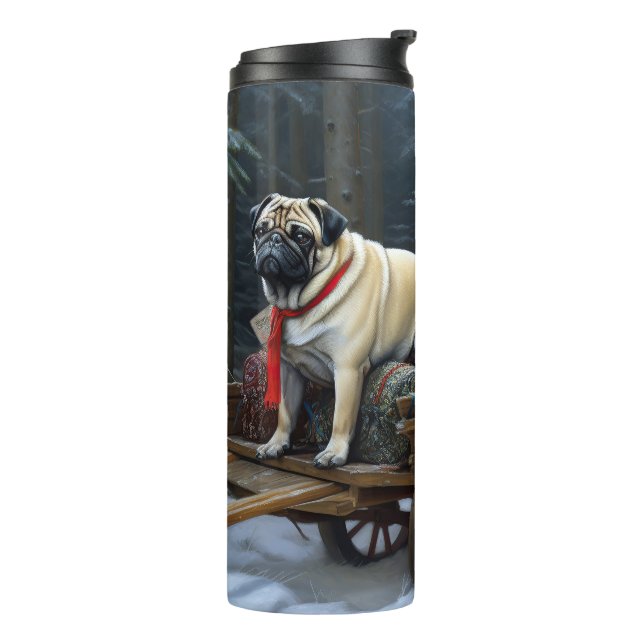 Termo Pug Temporada Navideña Festiva (Rotado hacia la izquierda)