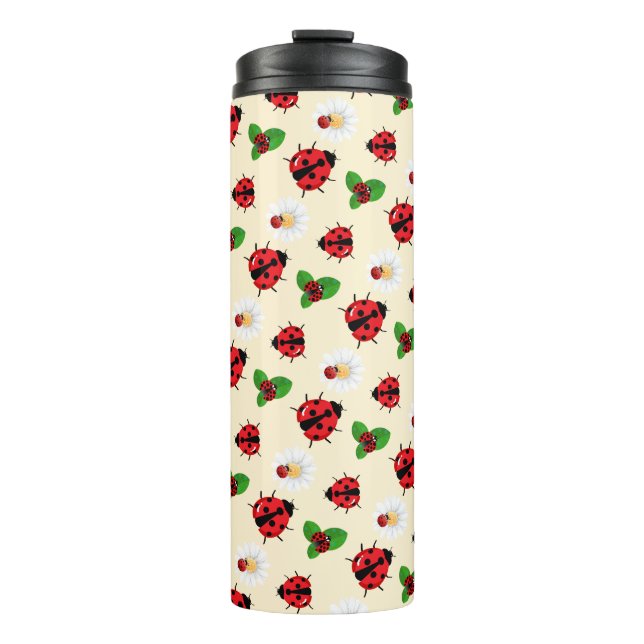 Termo Punto de polka rojo lindo Ladybug Daisy flor veran (Anverso)