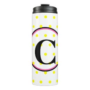 Termo Puntos de Polka Amarillo Rosado de Monograma Negro
