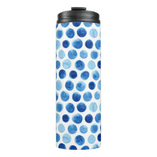Termo Puntos de polka azul, patrón de acuarela transpare