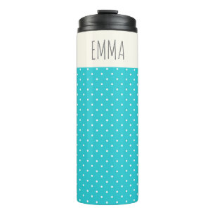 Termo Puntos de polka azul turquesa cúrcuma personalizad