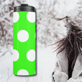 Termo Puntos grandes de Polka verde neón blanco
