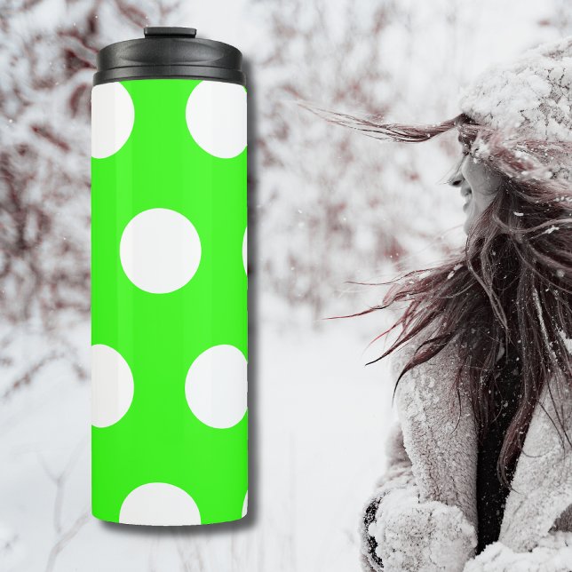 Termo Puntos grandes de Polka verde neón blanco (Subido por el creador)