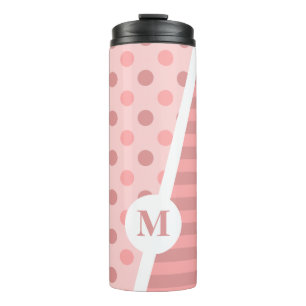 Termo Puntos y franjas de Polka Rosa bonito: Monograma