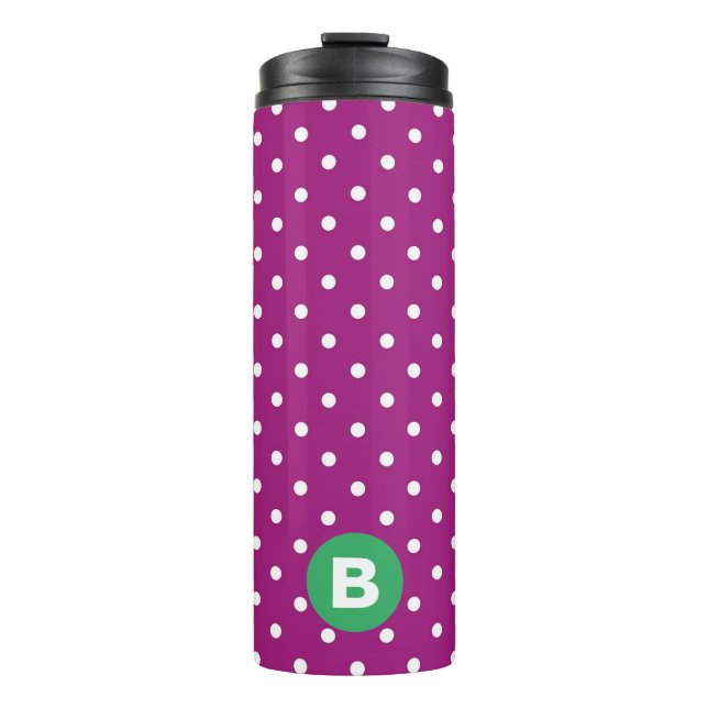 Termo Purple Polka Dot Pattern Green Monogram (Anverso)