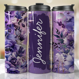 Termo Púrpura Anemone Floral Añadir nombre Personalizado