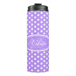 Termo Púrpura de punto de polka y blanco personalizado