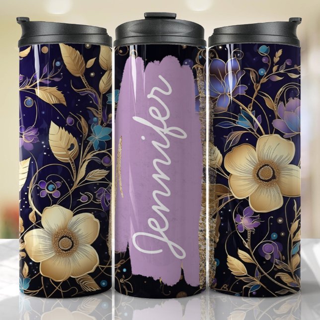 Termo Púrpura Floral Añadir nombre Personalizado regalo (Floral Personalized Tumbler)