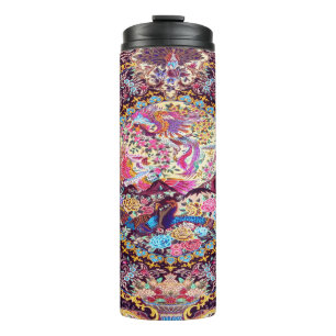 Termo Púrpura Oro Azul Azul Flores Florales Persas Peaco