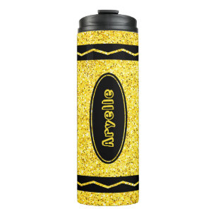 Termo Purpurina amarillo Crayon Nombre personalizado Beb