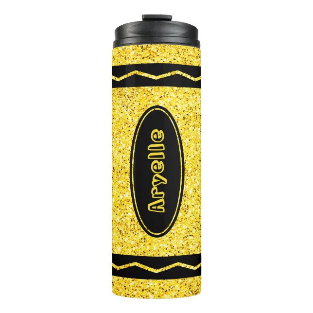 Termo Purpurina amarillo Crayon Nombre personalizado Beb (Anverso)