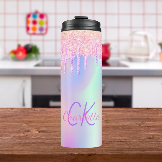 Termo Purpurina arcoiris gotea monograma holográfico ros (Subido por el creador)