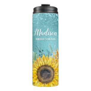 Termo Purpurina azul acuarela girasol nombre de dama de 