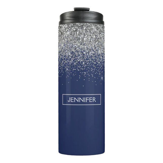 Termo Purpurina azul de la Marina Plata Monograma Girly