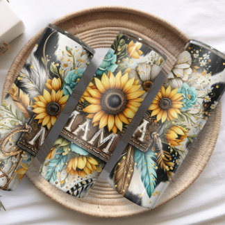 Termo purpurina de impresión de vaca Mama Sunflower