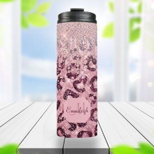 Termo Purpurina de leopardo rosado Diamond Drip Monogram