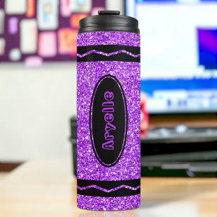 Termo Purpurina de nombre personalizado violeta púrpura