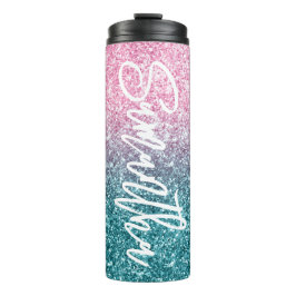 Termo Purpurina de Ombre Verde azulado rosa y lujoso