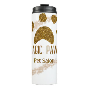 Termo Purpurina dorado paws mascota salon añadir nombre