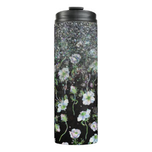 Termo *~* Purpurina floral anémona plateada Girly