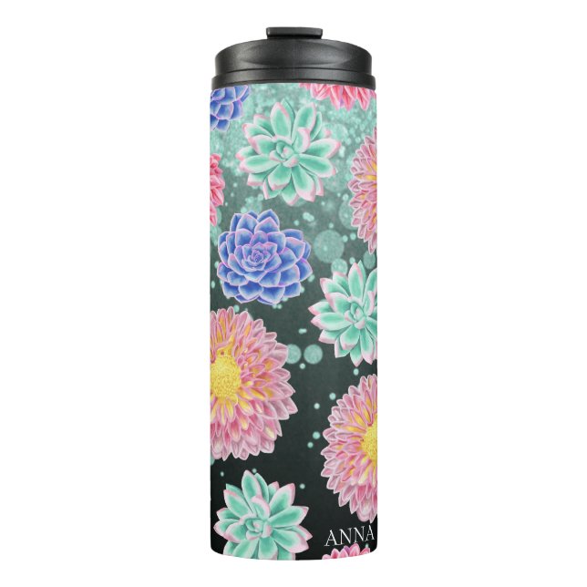 Termo *~* Purpurina floral Tumbler termal de suculento G (Anverso)