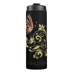 Termo Purpurina Gold Flourish Mariposa personalizada