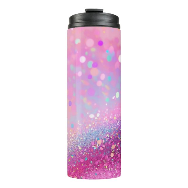 Termo Purpurina holográfico rosa Tumbler térmico 12oz (Anverso)