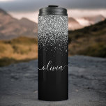 Termo Purpurina Plata Negra Girly Fitness Monograma Nomb<br><div class="desc">El Purpurina de la espuma negra y plateada se cepillaron con el nombre del monograma Metalizado del tumbler. Esto hace que el dulce perfecto cumpleaños 16, boda, ducha de novia, aniversario, ducha de bebé o fiesta de soltera sea regalo para alguien que ama el lujo glam y los estilos de...</div>