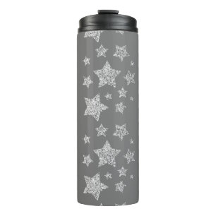 Termo Purpurina plateado chispa Estrellas patrón gris cl