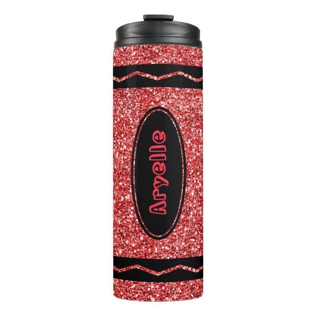 Termo Purpurina rojo Crayon Nombre personalizado Beber c (Anverso)