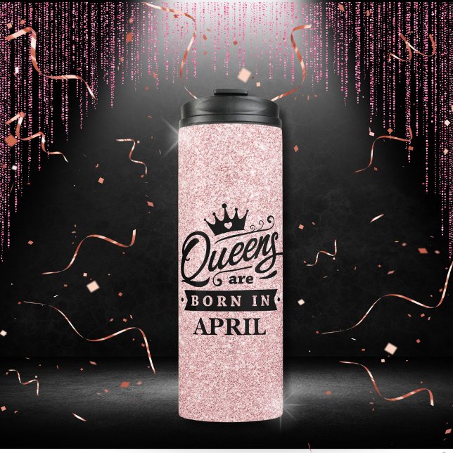 Termo Purpurina Rosa Chica De Cumpleaños (Queens Are Born In ( Birth month ) Pink Glitter Travel Mug Tumbler)