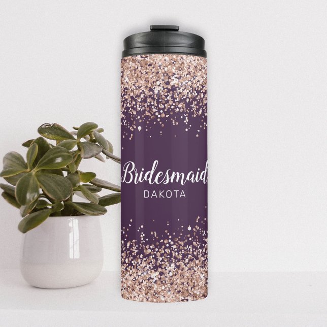 Termo Purpurina rosa con nombre de dama de honor morada (Subido por el creador)