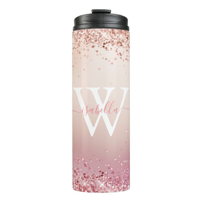 Termo Purpurina Rosa Oro Elegante Monograma (Anverso)