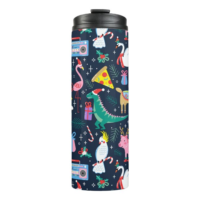 Termo Quirky Holiday Animales y patrón de iconos (Anverso)