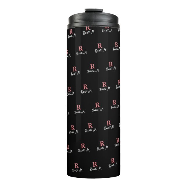 Termo R personalizado Monograma rosa Sellado negro (Anverso)