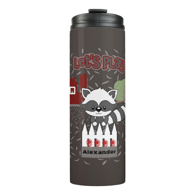 Termo Raccoon Boys Juega El Nombre Personalizado Tumbler (Anverso)