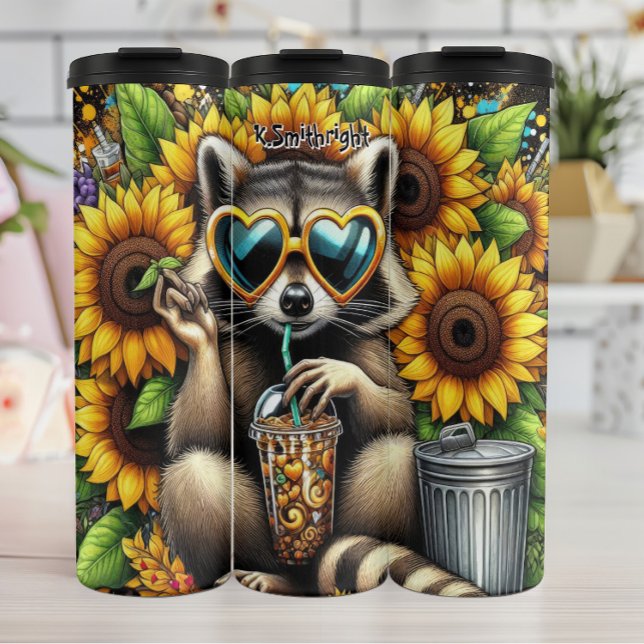 Termo Raccoon Guay con café helado y girasoles (Subido por el creador)