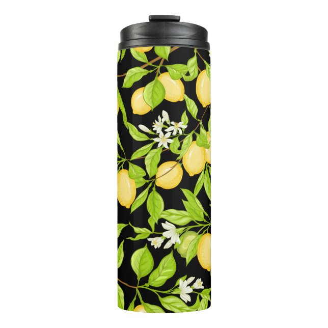 Termo Rama de limón con limones, flores y hojas. (Anverso)