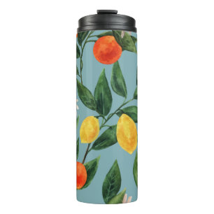 Termo Ramas de cítricos: Patrón Ornamental de acuarela