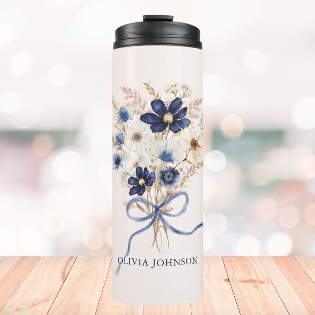 Termo Ramo De Flores Azul Marino Personalizado Floral (Subido por el creador)