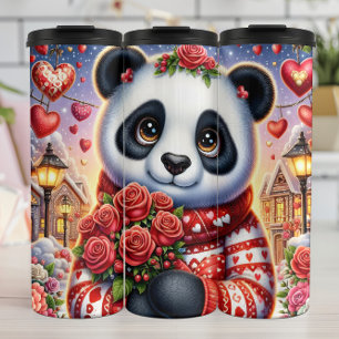 Termo Ramo de rosas invernales de panda lindo envoltorio