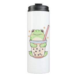 Termo Rana Chibi Kawaii Abrazando Taza de Bubble Tea