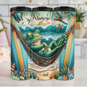 Termo Rana relajante en hamaca de playa