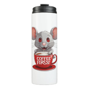 Termo Ratón Adorable con Cafeína en Taza Roja