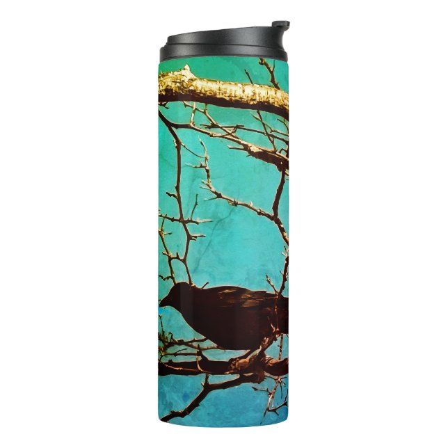 Termo Raven Crow Black Bird Silver Tree Photo (Rotado hacia la izquierda)