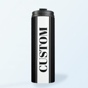 Termo Rayas con nombre personalizado en negro y blanco