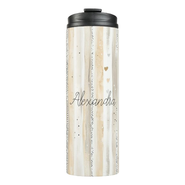 Termo Rayas Corazones Blanco Crema (Anverso)